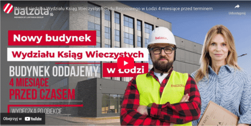 widok na zrzut filmy na YouTube na zdjęciu Anna Starczewska, Sędzia Sądu Rejonowego dla Łodzi Śródmieścia w Łodzi oraz Robert Goluch, Kierownik Robót Balzola Polska