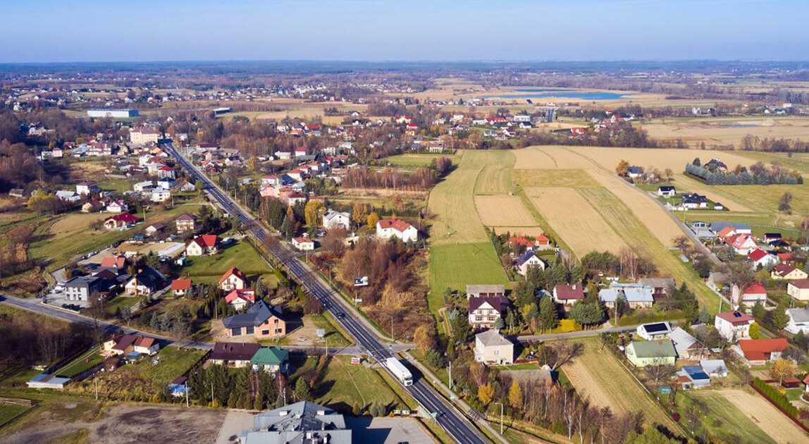 Widok z góry na DK73 w Pilźnie – planowana obwodnica Pilzna