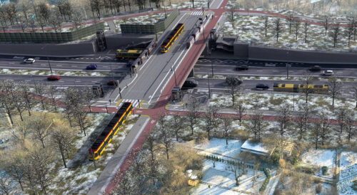 Wizualizacja torowiska tramwajowego w rejonie Trasy Łazienkowskiej - tramwaj na Gocław