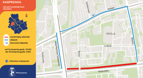 Objazdy podczas wymiany nawierzchni na ul. Kasprzaka w Warszawie