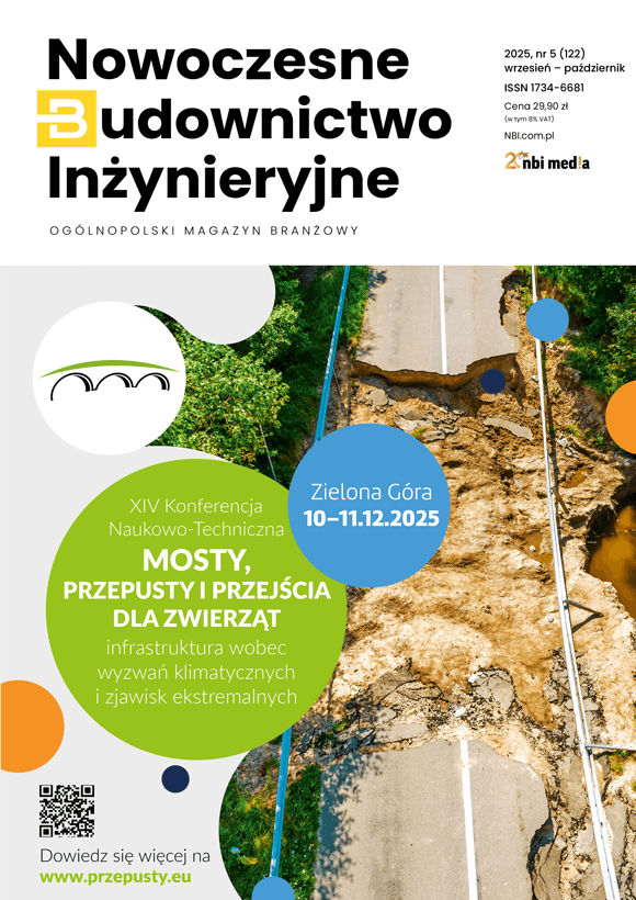 okładka czasopisma Nowoczesne Budownictwo Inżynieryjne, wydanie wrzesień-październik 2025 prezentująca konferencję Mosty, przepusty i przejścia dla zwierząt 2025