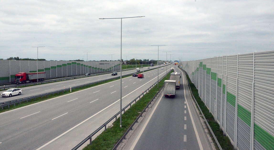 Ekrany akustyczne na A1 węzeł Piotrków Trybunalski Południe