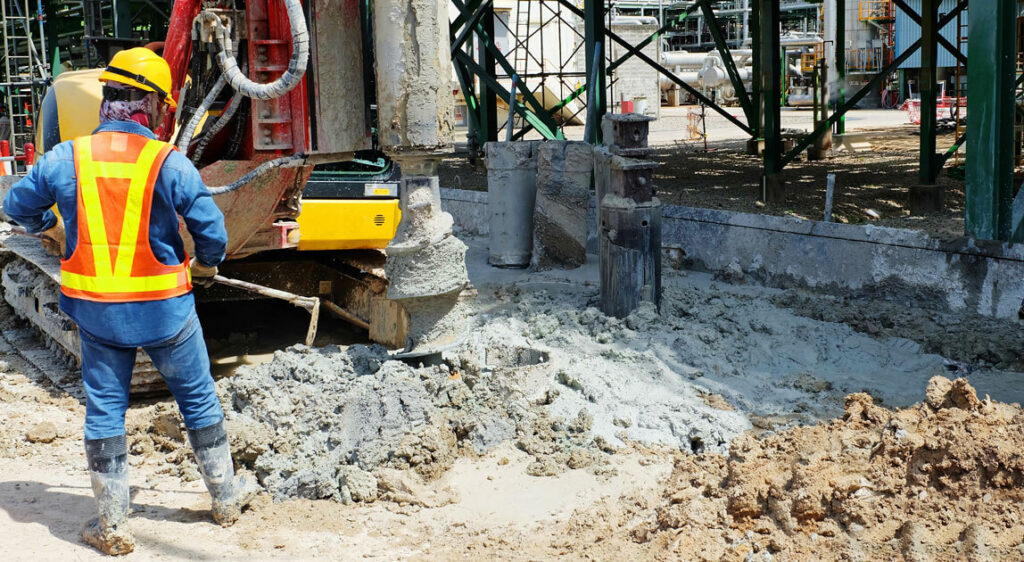 W technologii palowania mieszankę betonową lub zaczyn cementowy podaje się pod ciśnieniem przez przewód umieszczony w rdzeniu palownicy, co umożliwia precyzyjne formowanie pali w gruncie