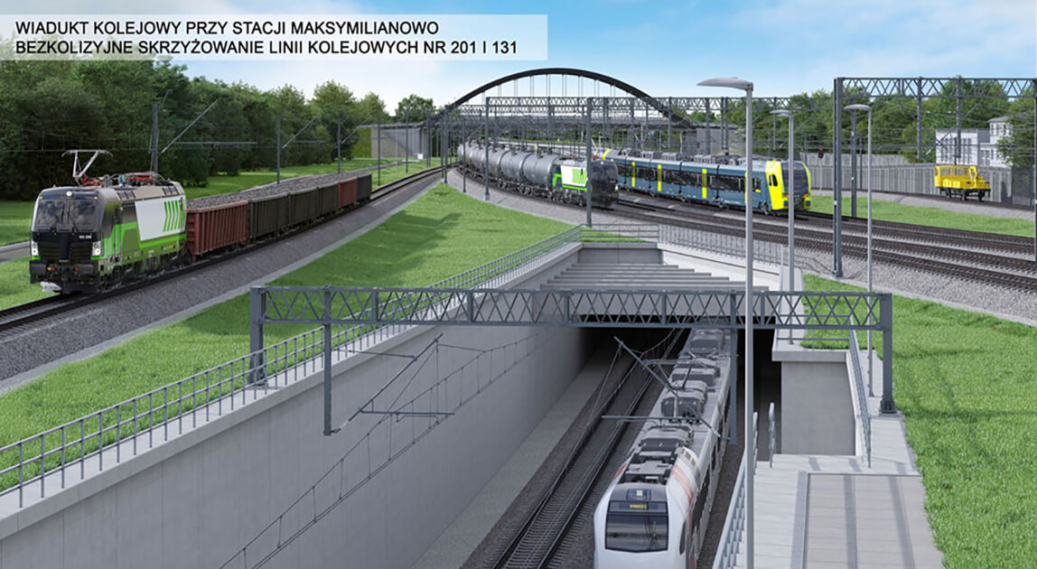 Wizualizacja wiaduktu kolejowego przy stacji Maksymilianowo