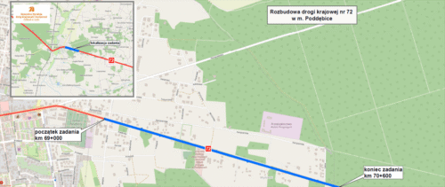 Mapa projektu – rozbudowa DK72 w Poddębicach