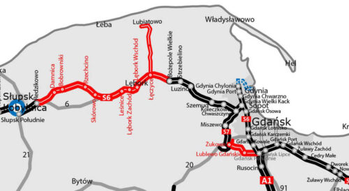 Mapa przebiegu drogi do elektrowni jądrowej Lubiatowo-Kopalino - droga krajowa