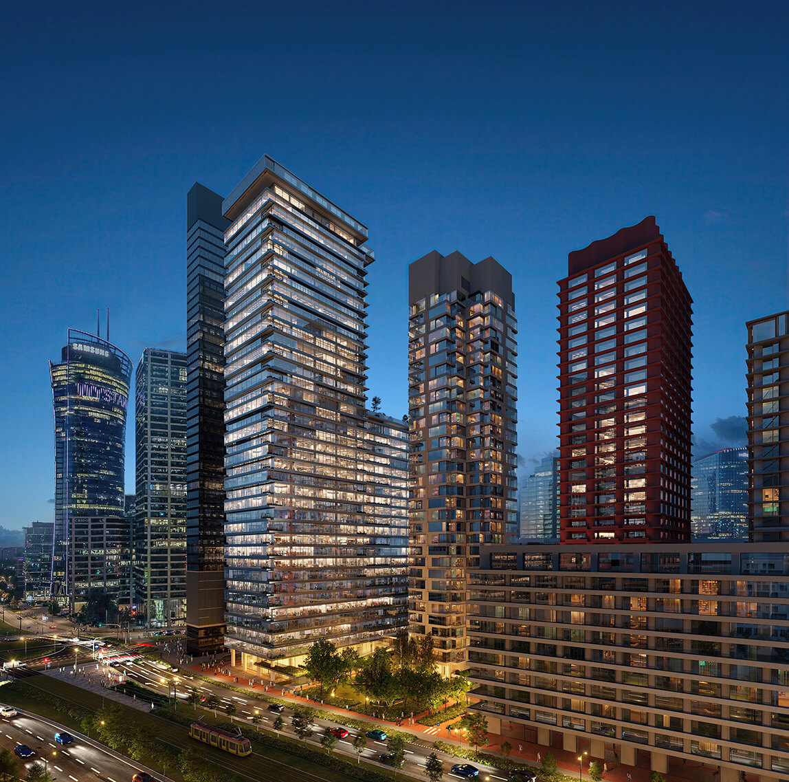 Wizualizacja wieżowca AFI Tower Towarowa22 w Warszawie