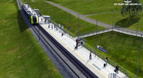 wizualizacja przystanku Stróża koło Dobrej – nowa linia kolejowa Podłęże-Piekiełko