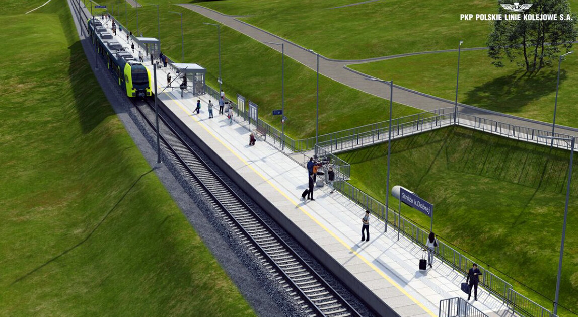wizualizacja przystanku Stróża koło Dobrej – nowa linia kolejowa Podłęże-Piekiełko