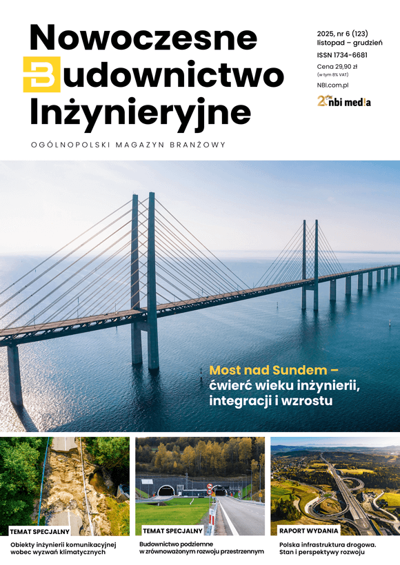 Okładka czasopisma Nowoczesne Budownictwo Inżynieryjne, wydanie listopad-grudzień 2025 prezentująca Most nad Sundem