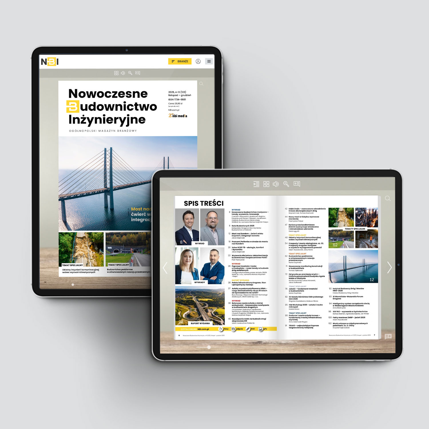 Okładka i spis treści czasopisma „Nowoczesne Budownictwo Inżynieryjne”, wydanie listopad-grudzień elektroniczne