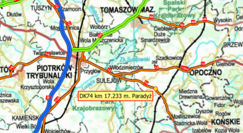 Przetarg na poprawę bezpieczeństwa na DK74 w Paradyżu - mapa