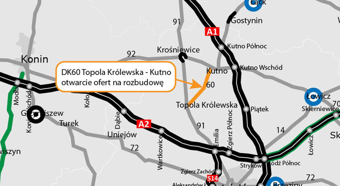 Otwarcie ofert na rozbudowę DK60 Topola Królewska - Kutno
