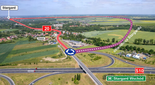 Wizualizacja przebiegu obwodnicy Stargardu w ciągu DK20