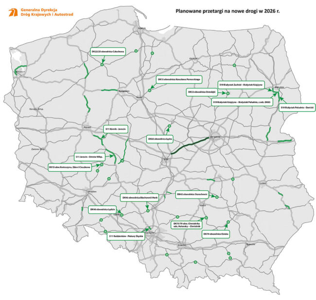 Planowane przetargi przez GDDKiA w 2026 r. - mapa inwestycji