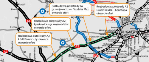 Rozbudowa autostrady A2 – mapa odcinków objętych inwestycją