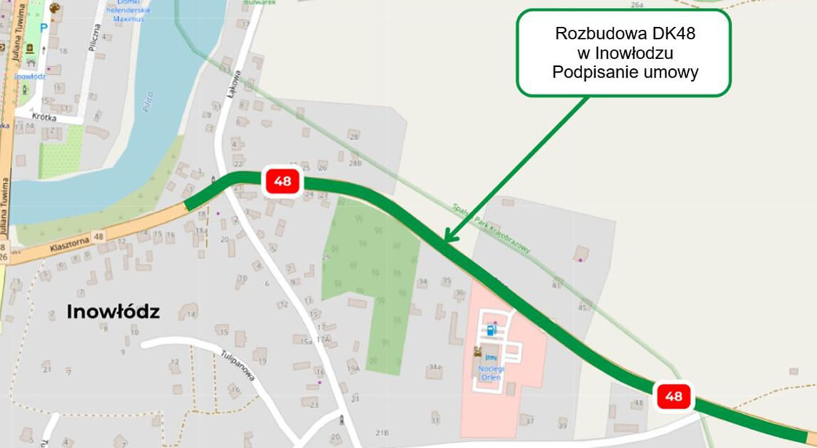 Rozbudowa DK48 w Inowłodzu – odcinek ul. Klasztornej – podpisanie umowy na rozbudowę