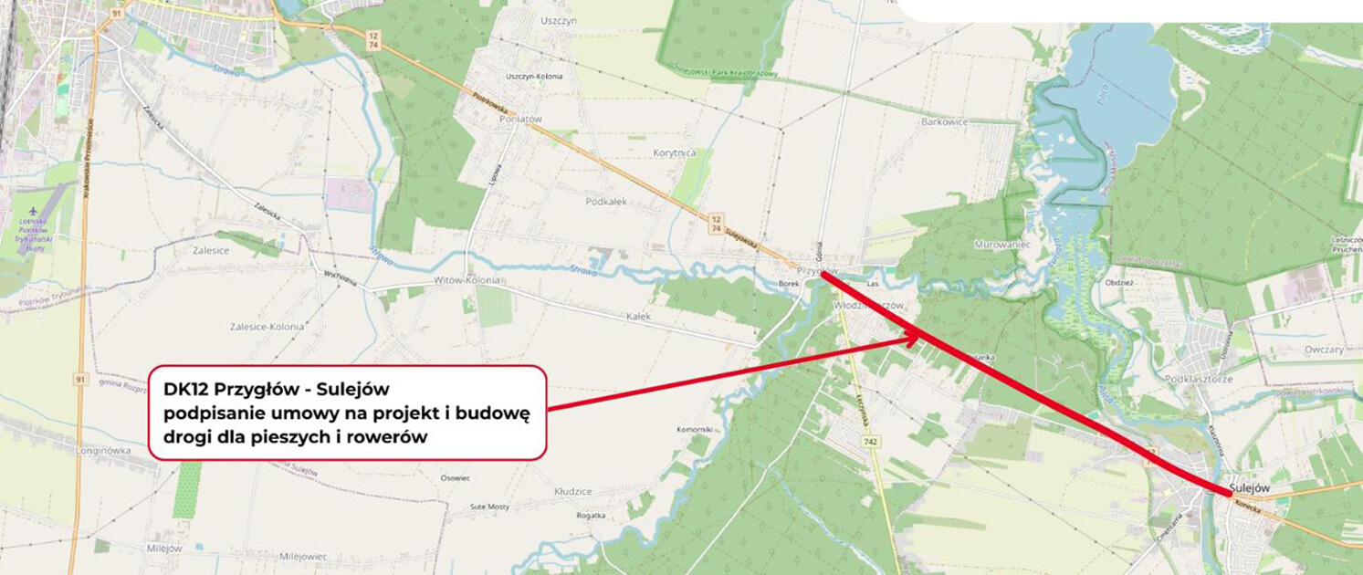 Droga pieszo-rowerowa w ciągu DK12 Przygłów – Sulejów