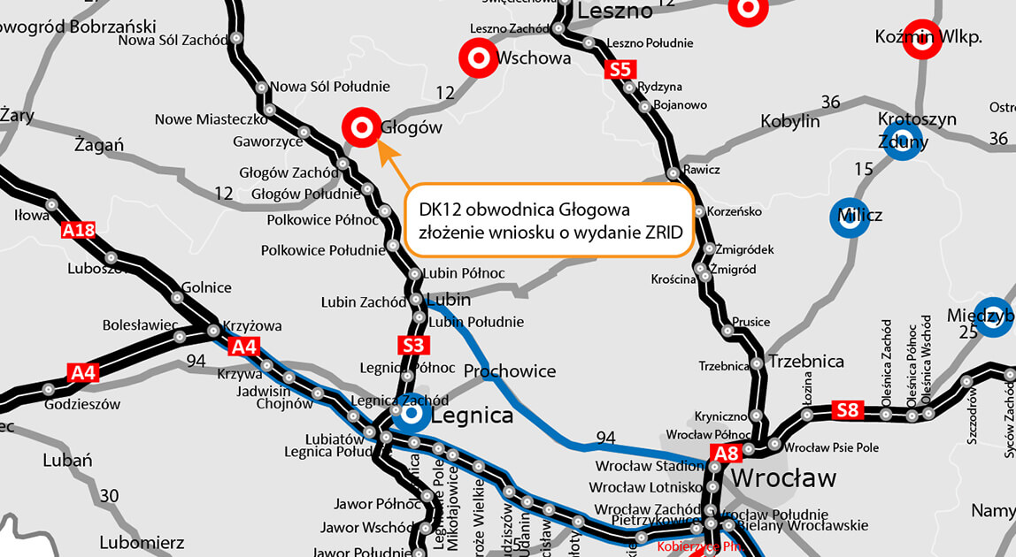 Wniosek o ZRID dla obwodnicy Głogowa w ciągu DK12