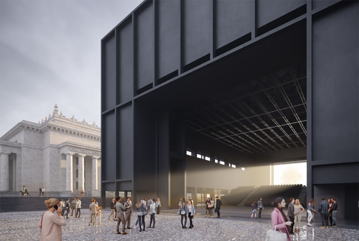 Wizualizacja TR Warszawa. Widok od strony Placu Defilad.