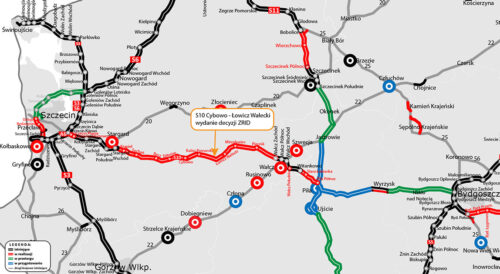 S10 Cybowo – Łowicz Wałecki – mapa odcinka – wydano decyzję ZRID