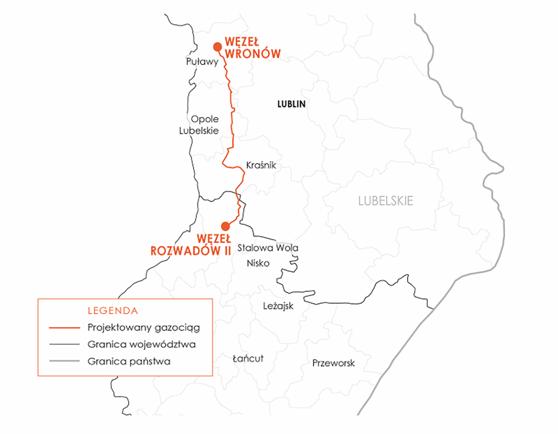 Trasa gazociągu Wronów – Rozwadów – Decyzje lokalizacyjne
