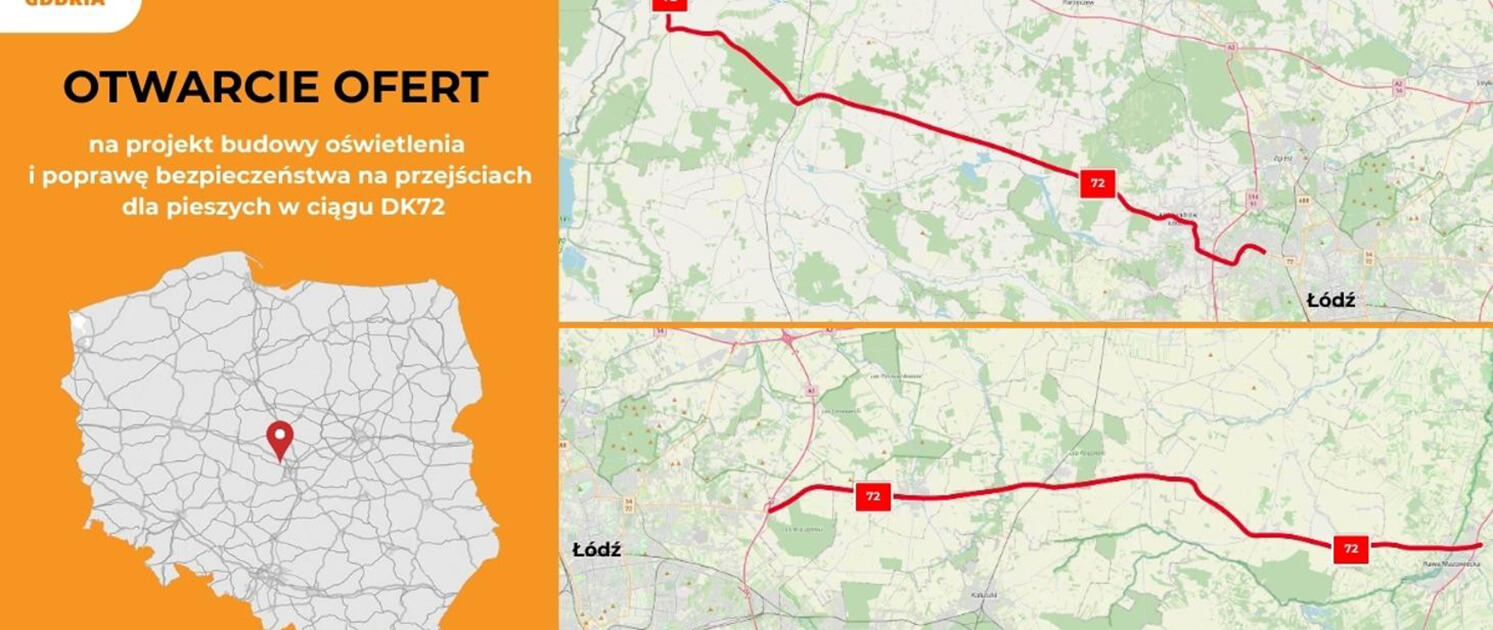 Poprawa bezpieczeństwa na DK72 w woj. łódzkim – otwarcie ofert