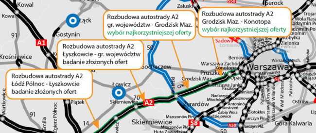 Wybrano dwie oferty w przetargu na rozbudowę autostrady A2 Łódź – Warszawa