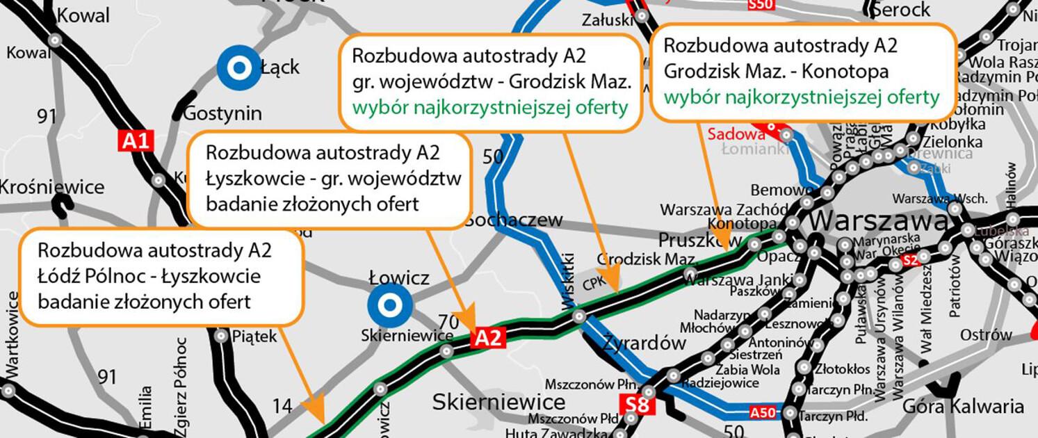 Wybrano dwie oferty w przetargu na rozbudowę autostrady A2 Łódź – Warszawa