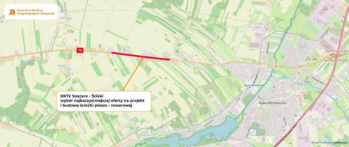 Ścieżka pieszo-rowerowa DK72 Soszyce – Ścieki – planowana trasa