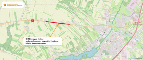 Ścieżka pieszo-rowerowa przy DK72 Soszyce–Ścieki – planowana inwestycja drogowa