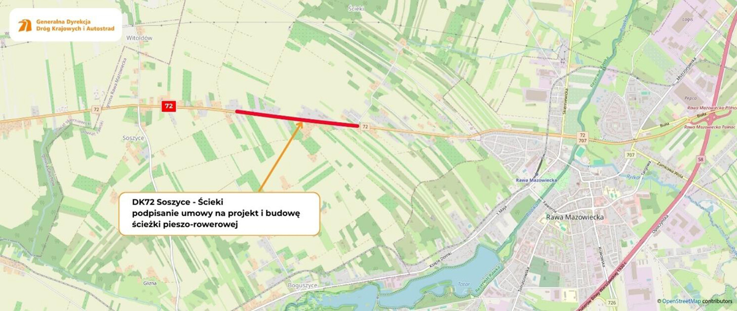 Ścieżka pieszo-rowerowa przy DK72 Soszyce–Ścieki – planowana inwestycja drogowa