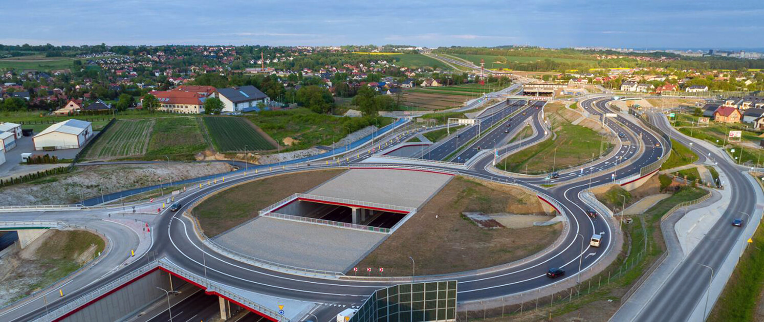 Tunel w Zielonkach na S52 i węzeł Zielonki na Północnej Obwodnicy Krakowa