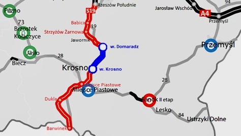 Budowa drogi S19 Rzeszów – Barwinek odc. Domaradz – Krosno Mapa