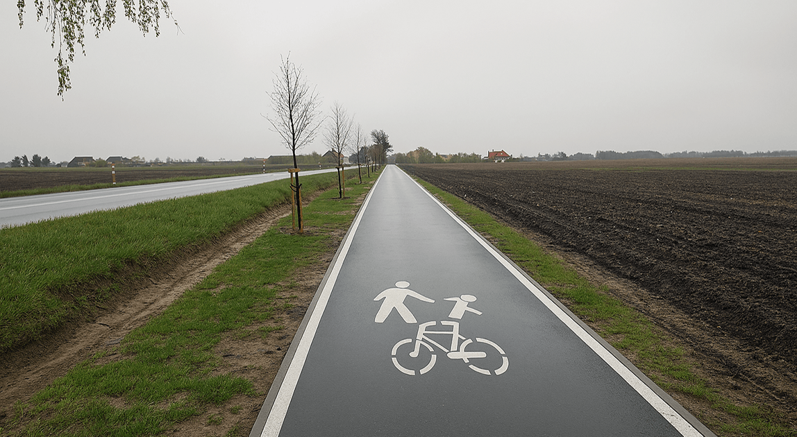 Nowa droga pieszo-rowerowa wzdłuż DK11 na odcinku Janków – Kuczków – Krzywosądów po zakończeniu budowy