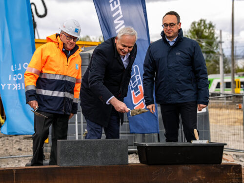 Budowa nowej lokomotywowni PKP Intercity na bocznicy Warszawa Grochów, wmurowanie kamienia węgielnego