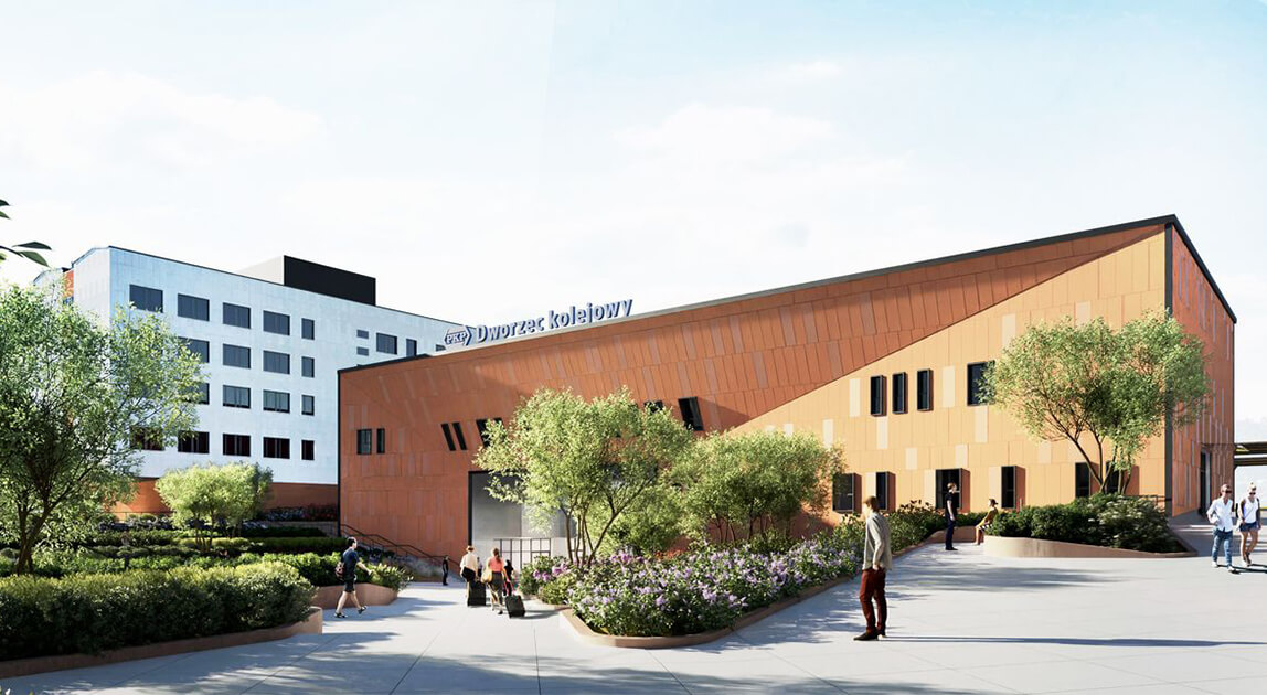 PKP z dofinansowaniem UE na przebudowę dworców w Koszalinie, Słupsku, Gdyni Chyloni i Stargardzie, wizualizacja dworca w Słupsku