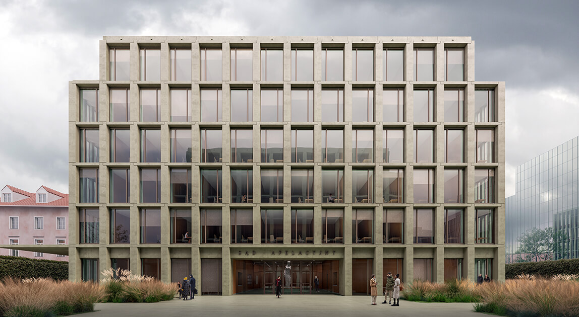 Nowe siedziby Sejmiku Mazowsza i Sądu Apelacyjnego w Warszawie, wizualizacja budynku od frontu