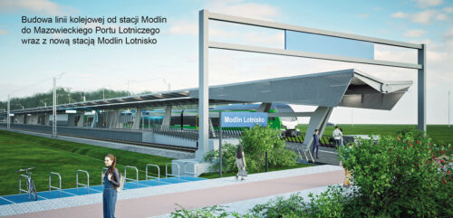 Przetarg na połączenie kolejowe do lotniska w Modlinie - wizualizacja stacji Modlin Lotnisko