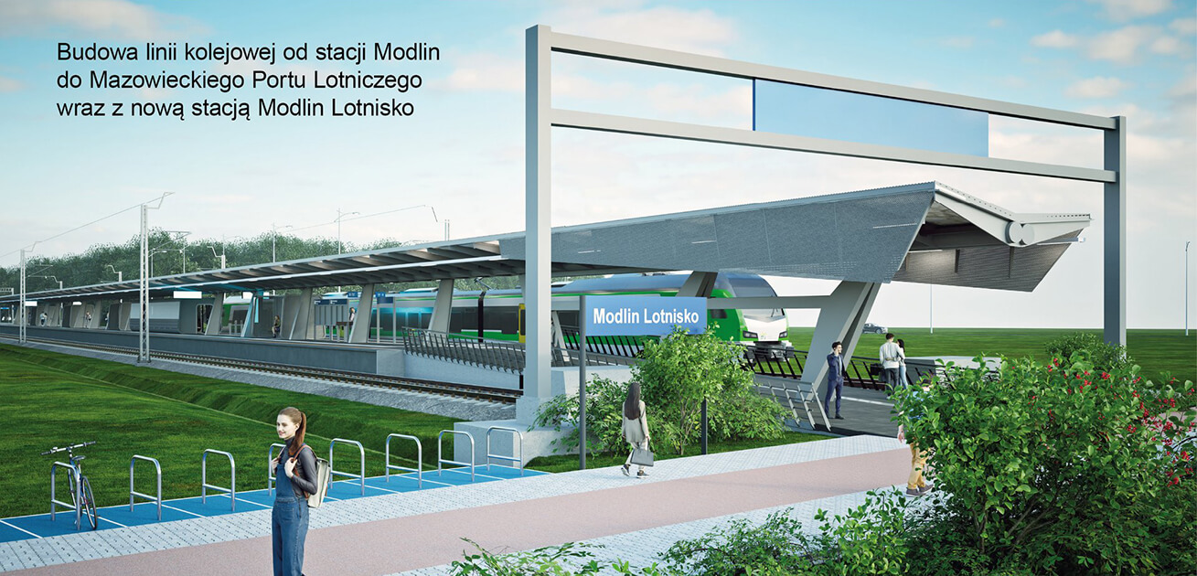 Przetarg na połączenie kolejowe do lotniska w Modlinie - wizualizacja stacji Modlin Lotnisko
