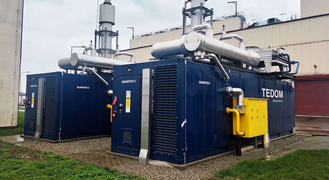 Dwie jednostki kogeneracyjne, każda o mocy elektrycznej 800 kW i mocy cieplnej 790 kW w oczyszczalni Płaszów