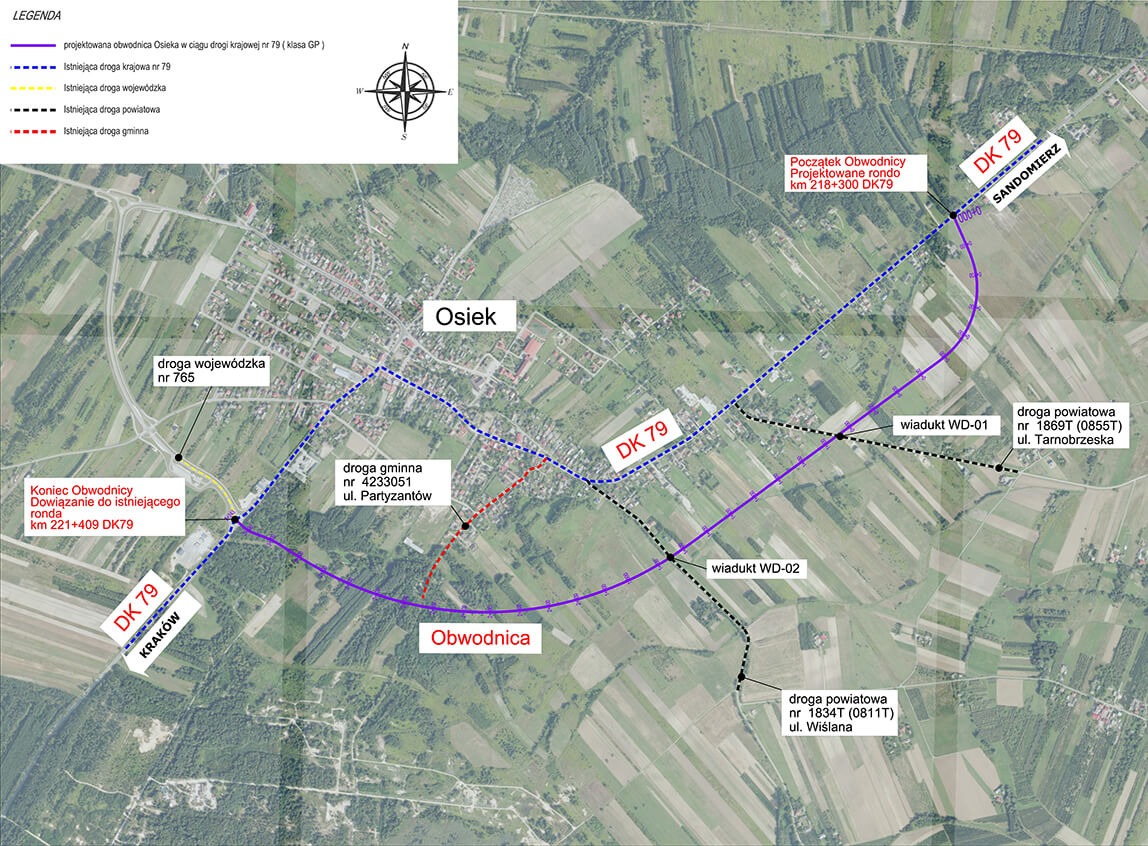 Obwodnica Osieka z decyzją środowiskową, planowany przebieg obwodnicy Osieka