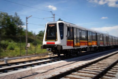 Metro M2 na Bemowie w fazie testów, testy pociągów STP Mory