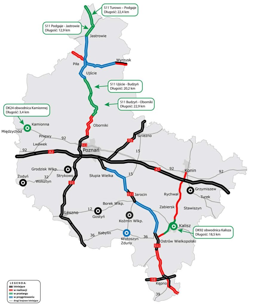 Mapa wielkopolski przedstawiająca inwestycje w przetargu.