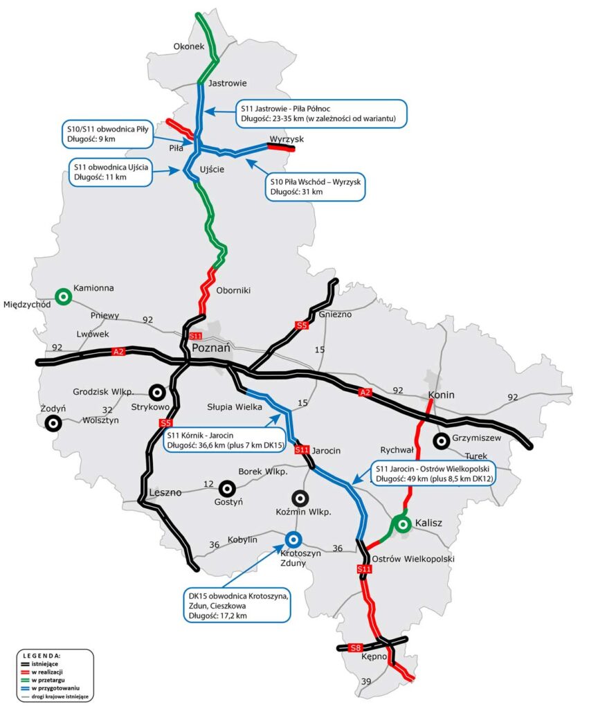 Mapa wielkopolski przedstawiająca inwestycje w przygotowaniu