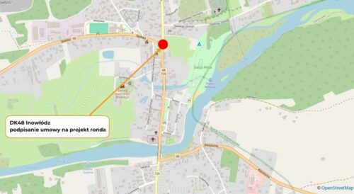 Mapa z lokalizacją planowanego ronda w Inowłodzu.