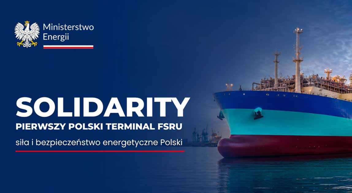 Pierwszy polski terminal FSRU „Solidarity” przedstawiony na grafice GAZ-SYSTEM.