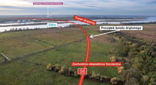 Wizualizacja miejsca rozpoczęcia drążenia tunelu pod Odrą na drodze ekspresowej S6.