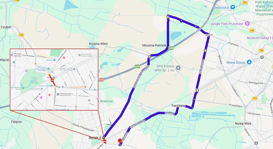 Tunel pod linią kolejową w ciągu drogi wojewódzkiej nr 720 w Brwinowie.