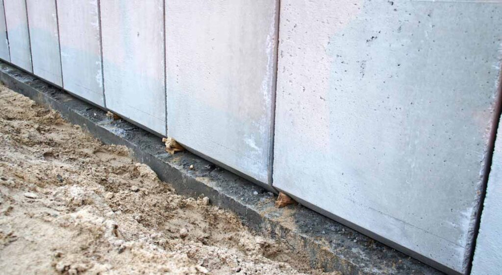 Szczegół strefy oparcia segmentów prefabrykowanych na przygotowanej uprzednio zbrojonej płycie fundamentowej